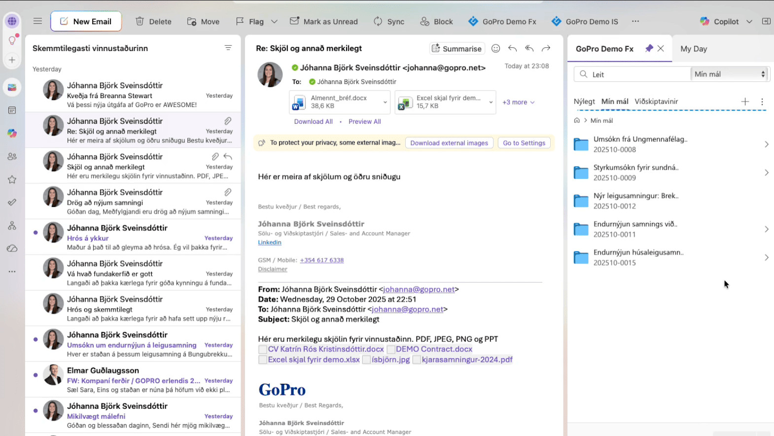 Unnið í GoPro Foris beint úr Outlook
